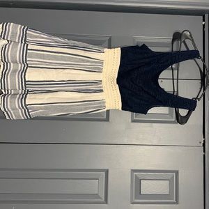 Trixxi. Lacey Navy and Cream striped dress. Size: Small
